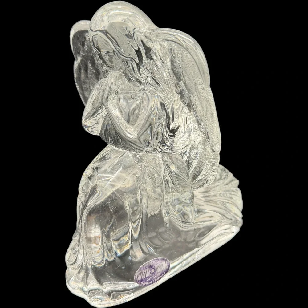 DePlomb 24% Lead Crystal Praying Angel Candle Holder Christmas Figurine Holiday